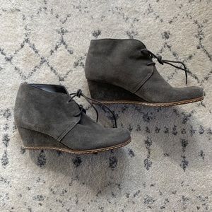 Franco Sarto Gray Suede lace-up wedge ankle boots
